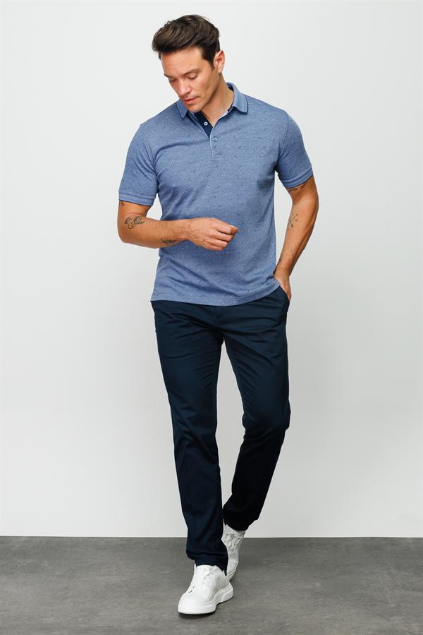 Мужская жаккардовая футболка поло на пуговицах темно синяя