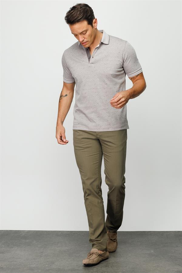 Мужская жаккардовая футболка поло на пуговицах бежевая