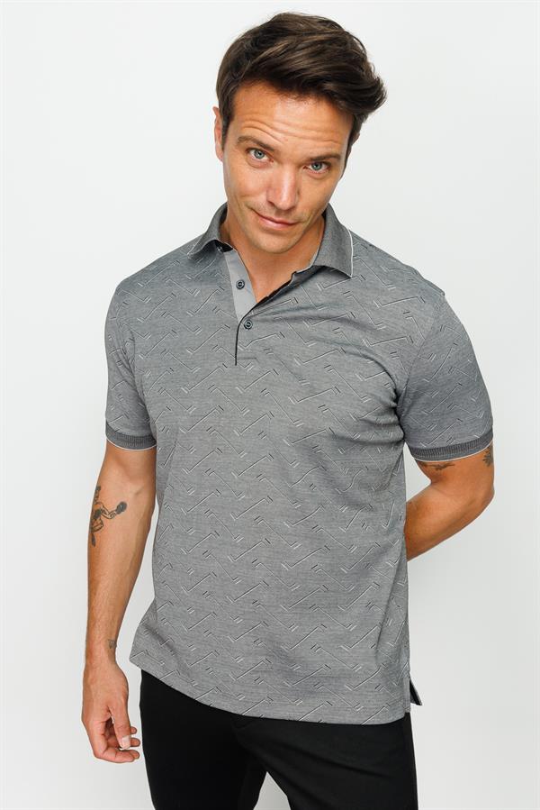Мужская жаккардовая футболка поло на пуговицах черная