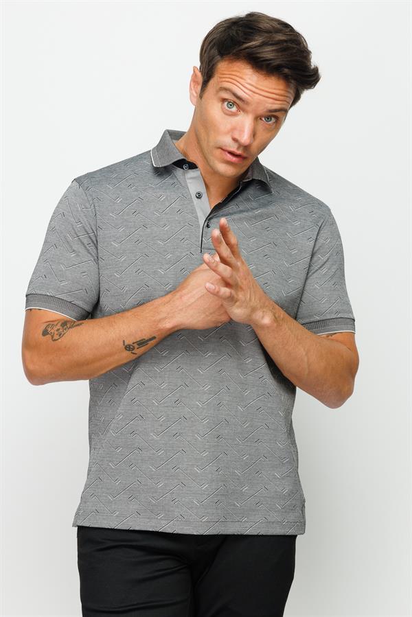 Мужская жаккардовая футболка поло на пуговицах черная