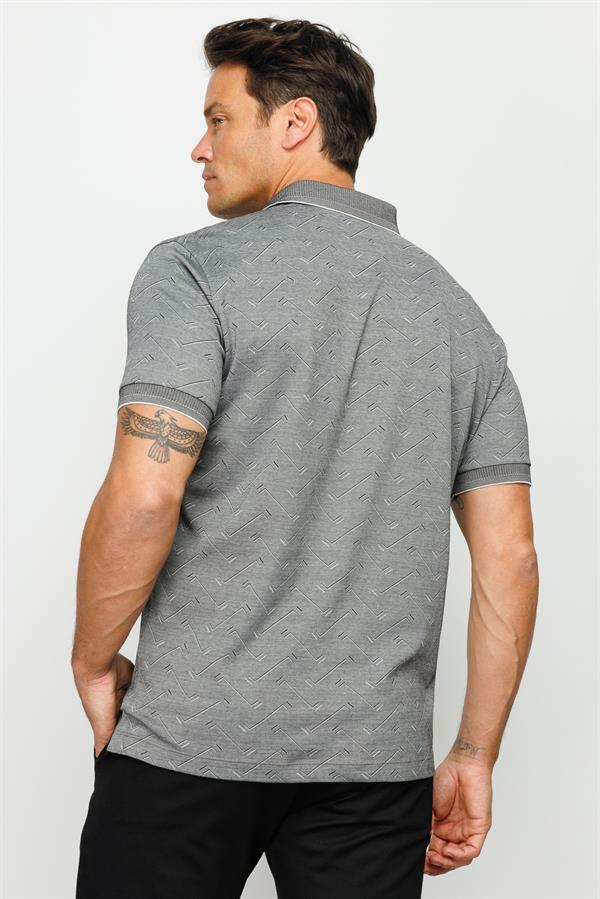 Mens Polo Neck Jacquard Buttoned T-shirt Black
