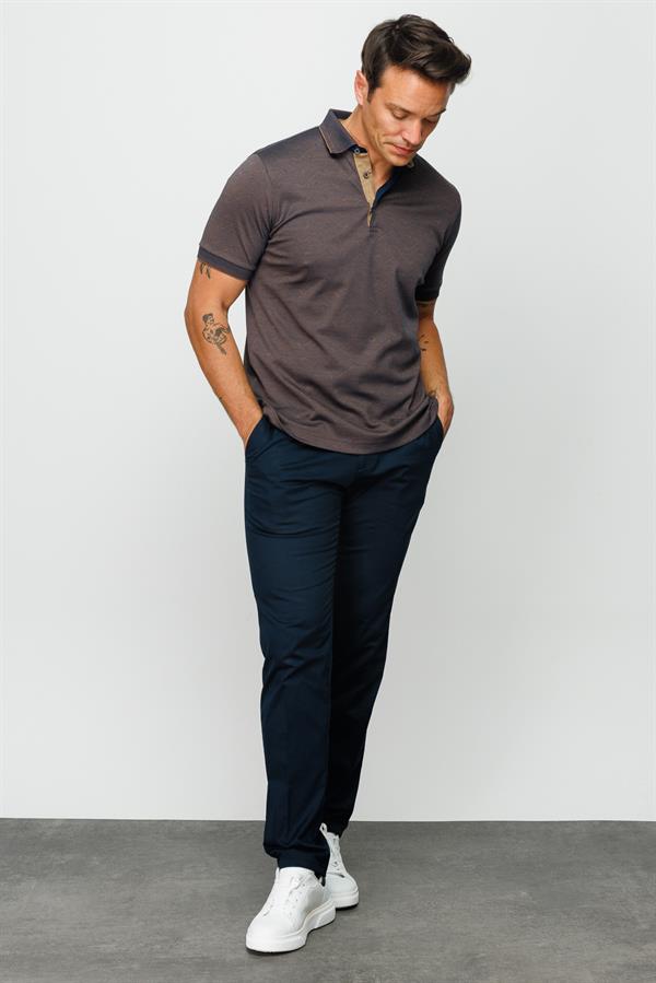 Мужская жаккардовая футболка поло на пуговицах коричневая