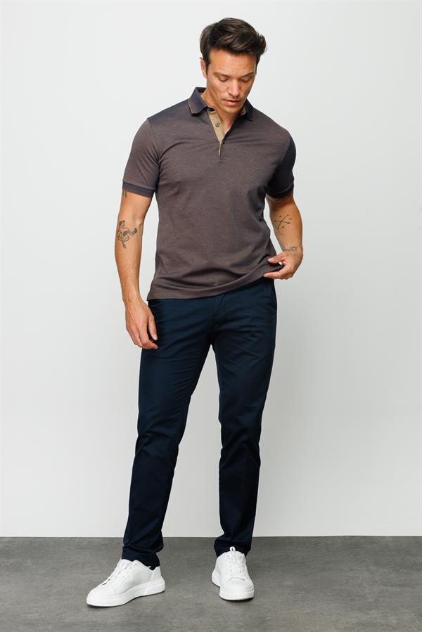 Мужская жаккардовая футболка поло на пуговицах коричневая