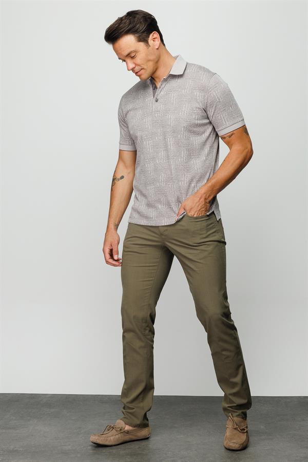 Мужская жаккардовая футболка поло с коротким рукавом бежевая