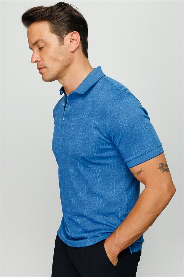 Мужская жаккардовая футболка поло с коротким рукавом ярко синяя