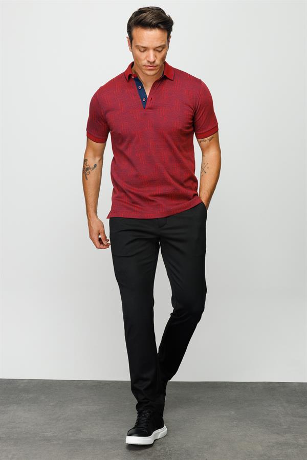 Мужская жаккардовая футболка поло с коротким рукавом бордовая
