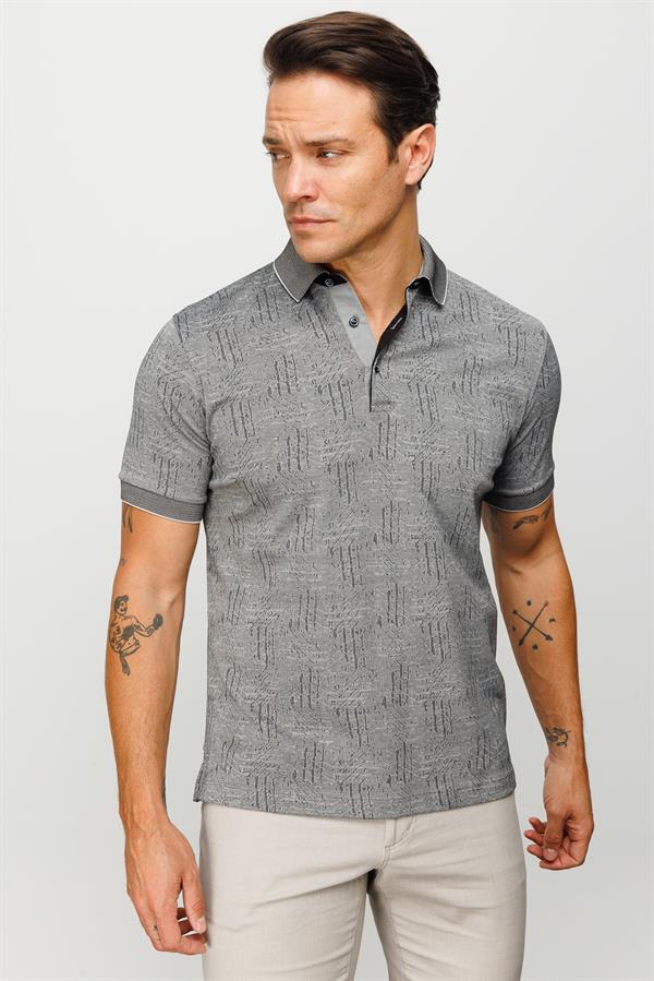 Мужская жаккардовая футболка поло с коротким рукавом черная 