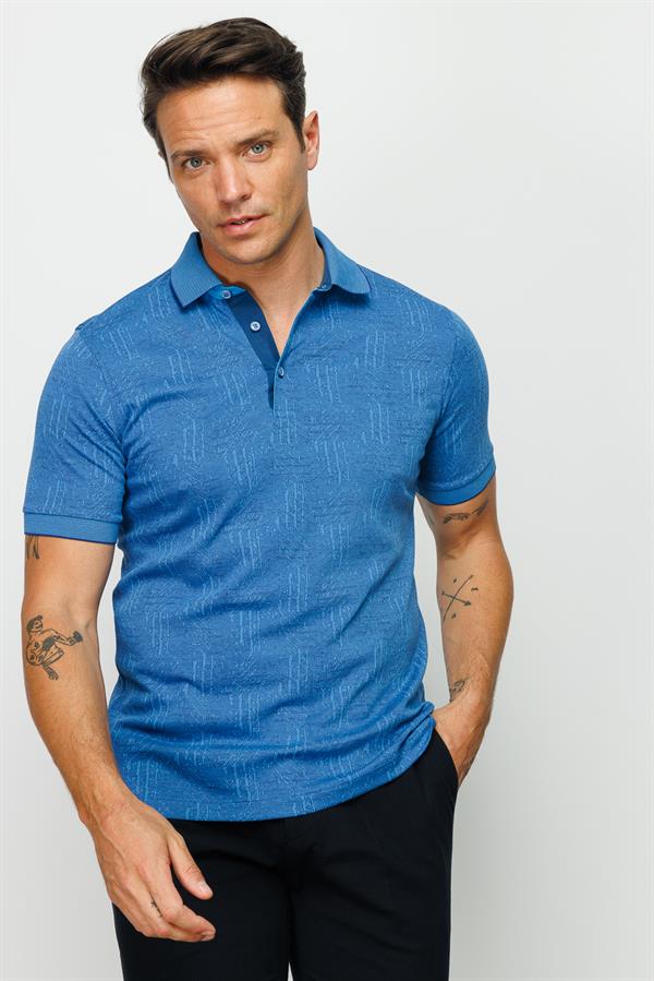 Мужская жаккардовая футболка поло с коротким рукавом ярко синяя