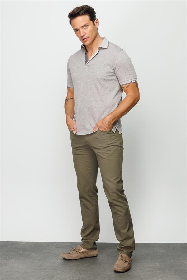 Мужская жаккардовая футболка поло бежевая