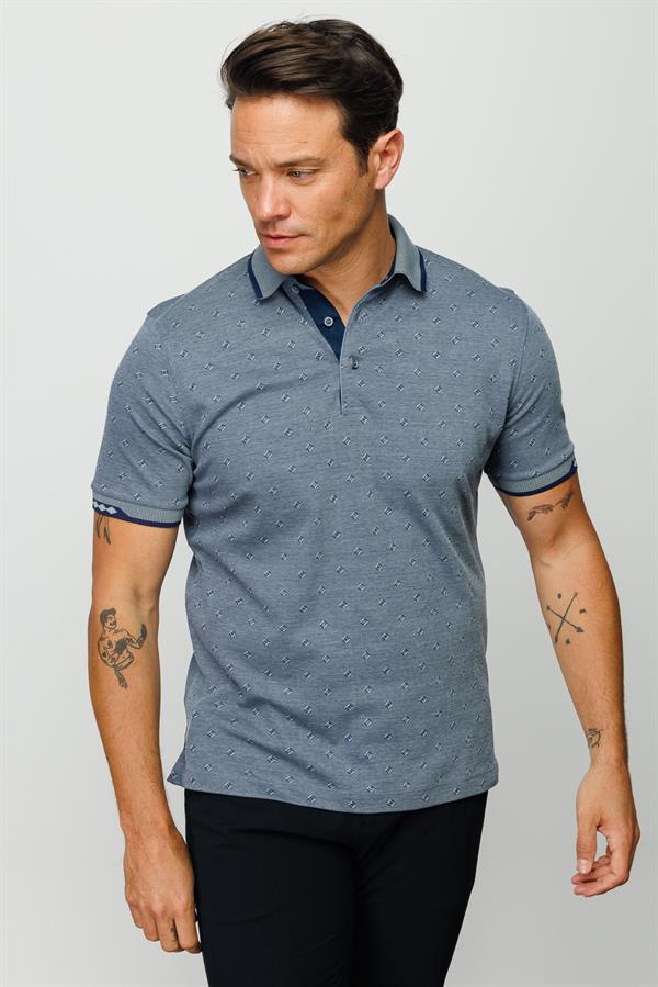 Мужская жаккардовая футболка поло темно серая