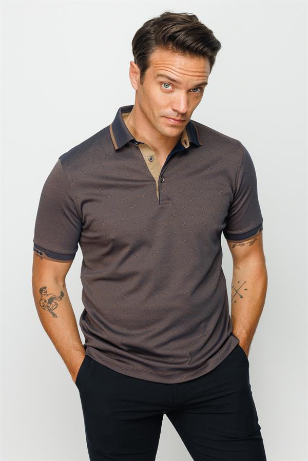 Мужская жаккардовая футболка поло коричневая