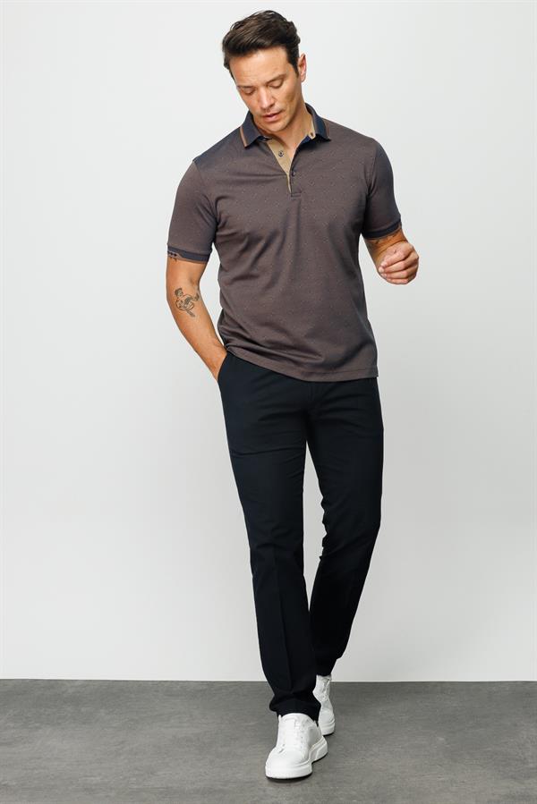 Мужская жаккардовая футболка поло коричневая