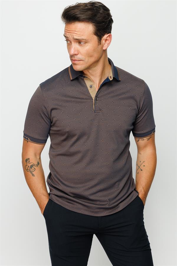 Мужская жаккардовая футболка поло коричневая