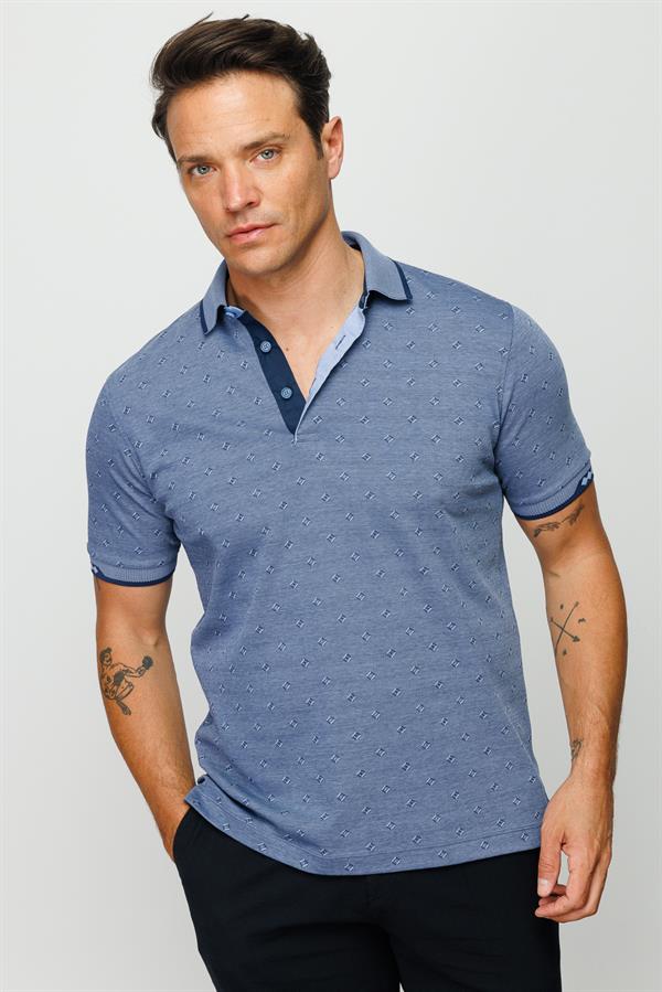 Мужская жаккардовая футболка поло темно синяя