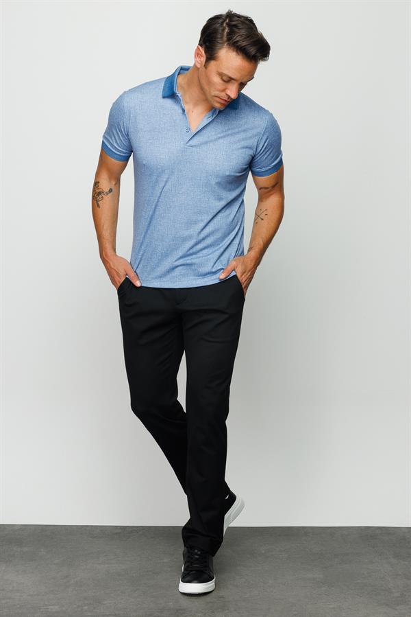 Мужская льняная футболка поло с принтом темно синяя