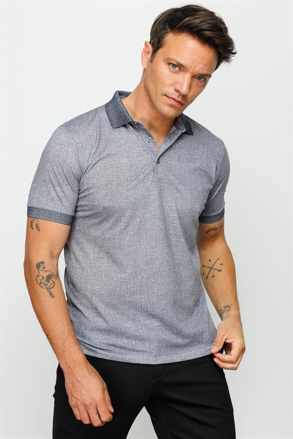 Мужская льняная футболка поло с принтом черная