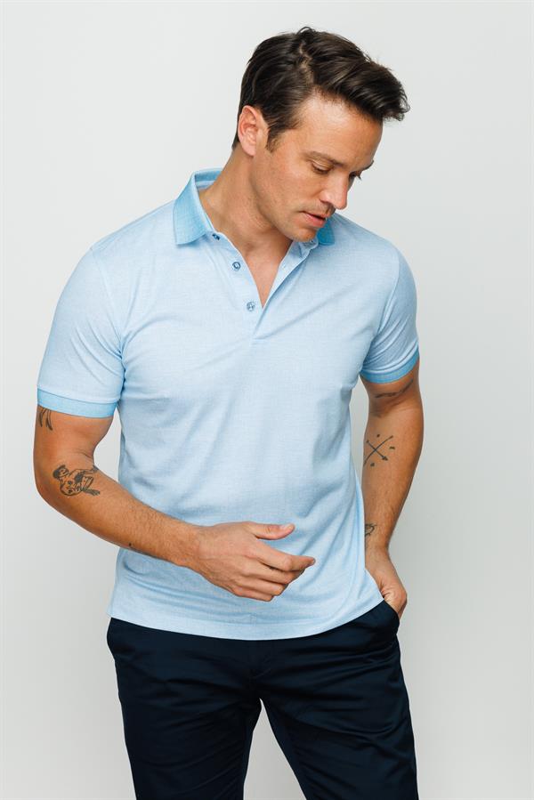 Мужская льняная футболка поло с принтом цвета морской волны