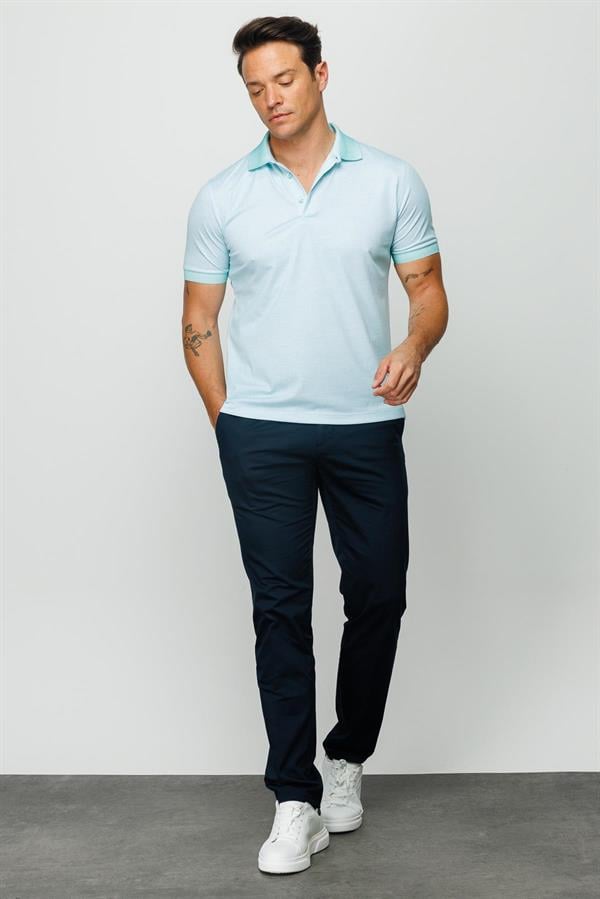 Erkek Polo Yaka Keten Baskılı T-shirt M.Yeşili