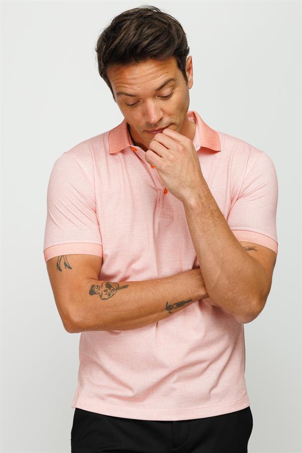 Мужская льняная футболка поло с принтом лососевая