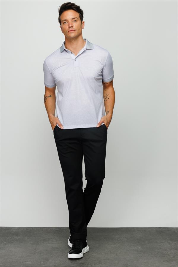 Мужская льняная футболка поло с принтом серая