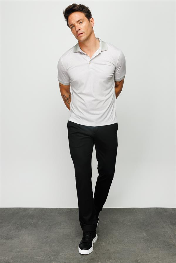 Мужская льняная футболка поло с принтом бежевая