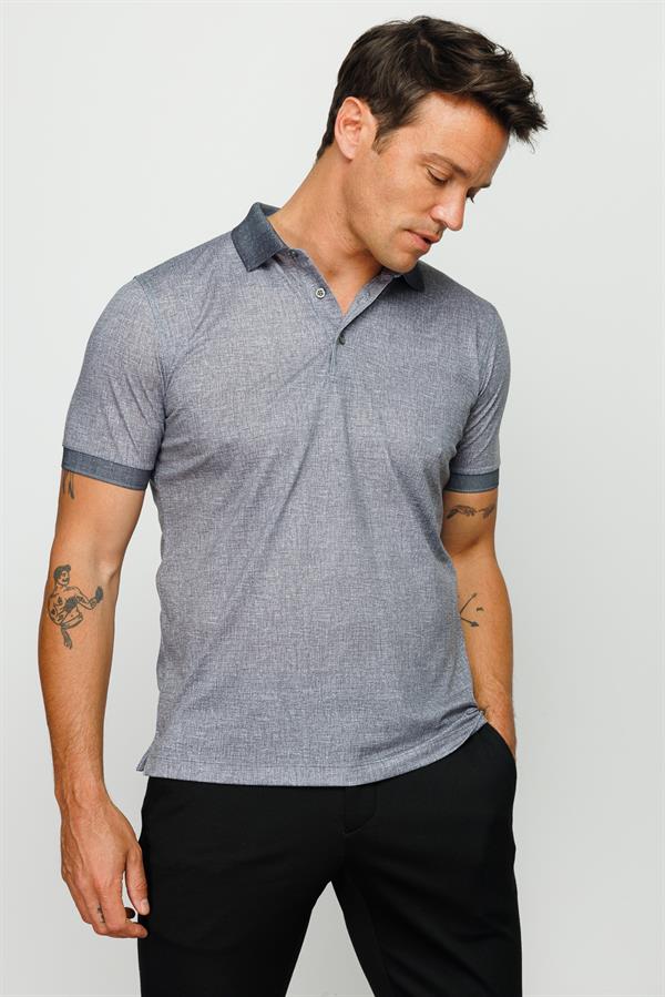 Мужская льняная футболка поло с принтом черная