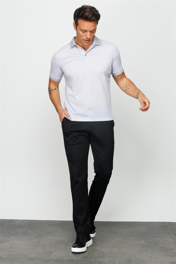 Мужская льняная футболка поло с принтом серая