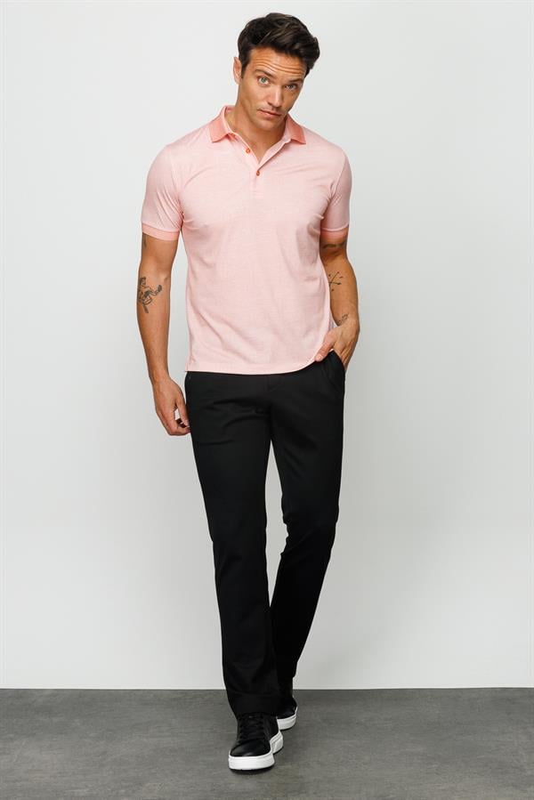 Мужская льняная футболка поло с принтом лососевая