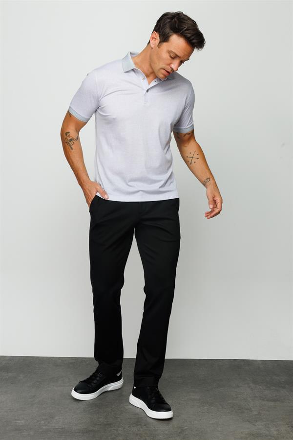 Мужская льняная футболка поло с принтом серая