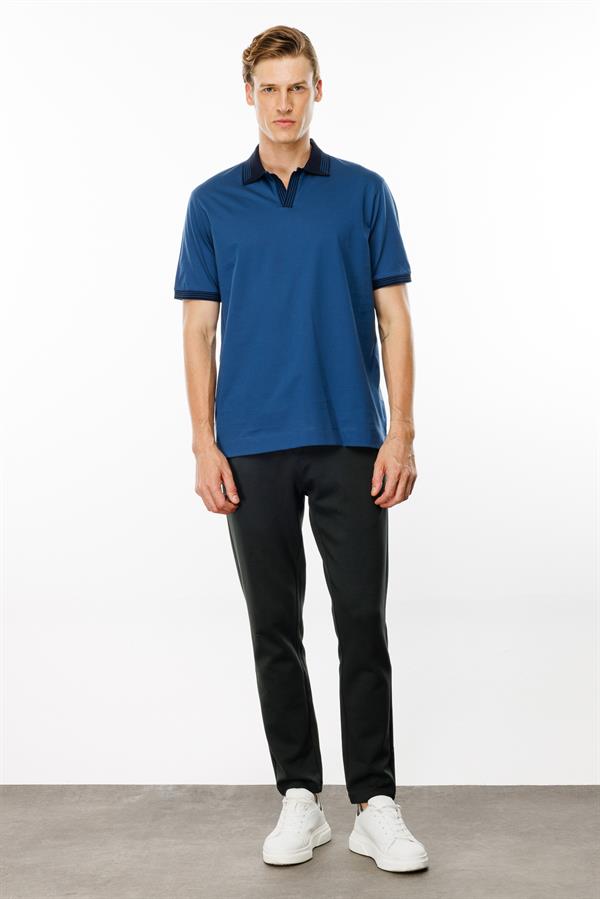 Erkek Polo Yaka Kolu ve Yakası Çizgili T-shirt Parlement