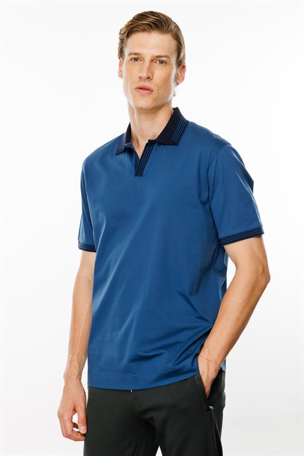 Erkek Polo Yaka Kolu ve Yakası Çizgili T-shirt Parlement