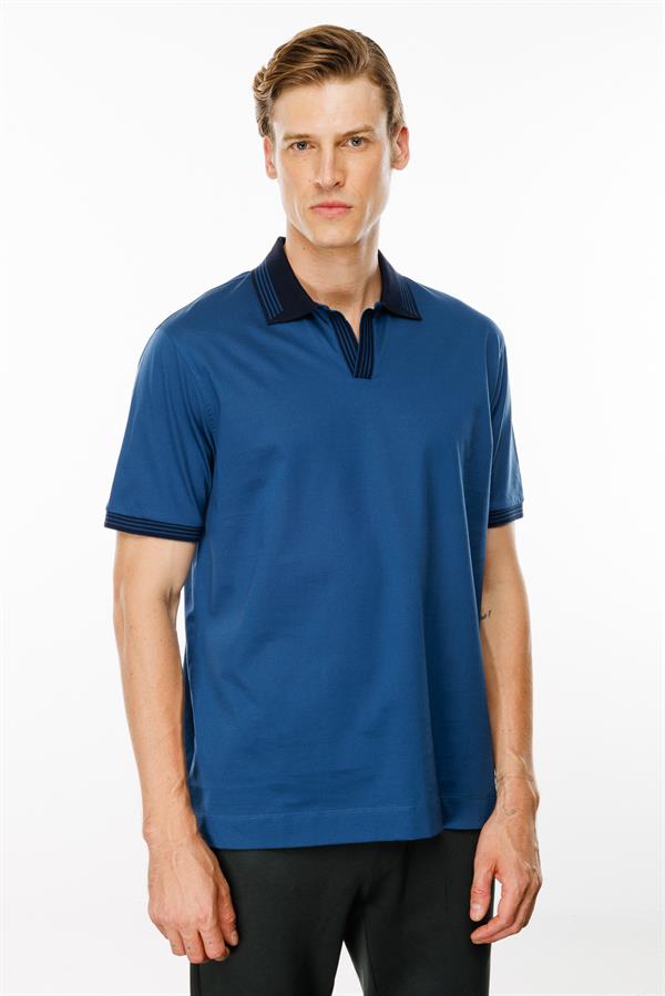Erkek Polo Yaka Kolu ve Yakası Çizgili T-shirt Parlement