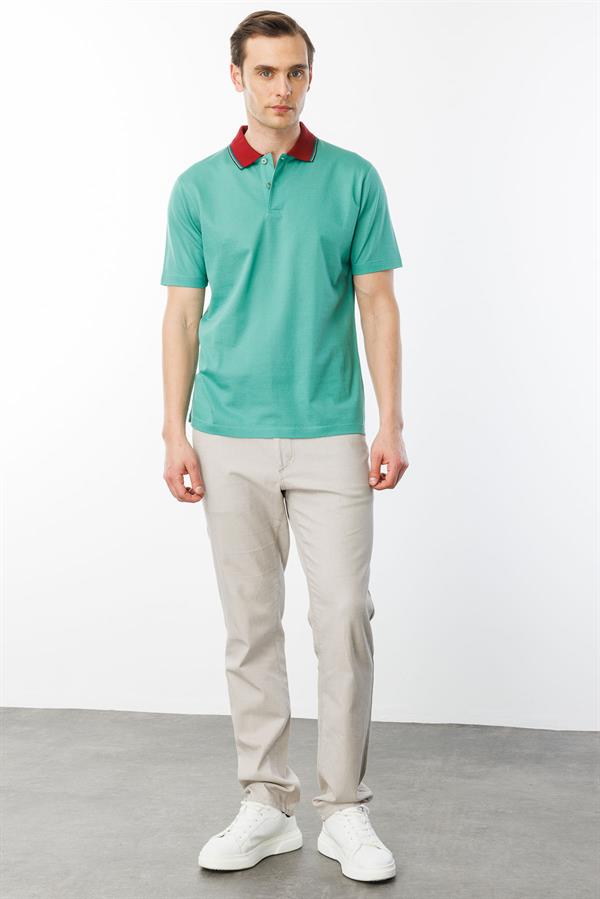 Erkek Polo Yaka Merserize T-shirt B.Yeşili
