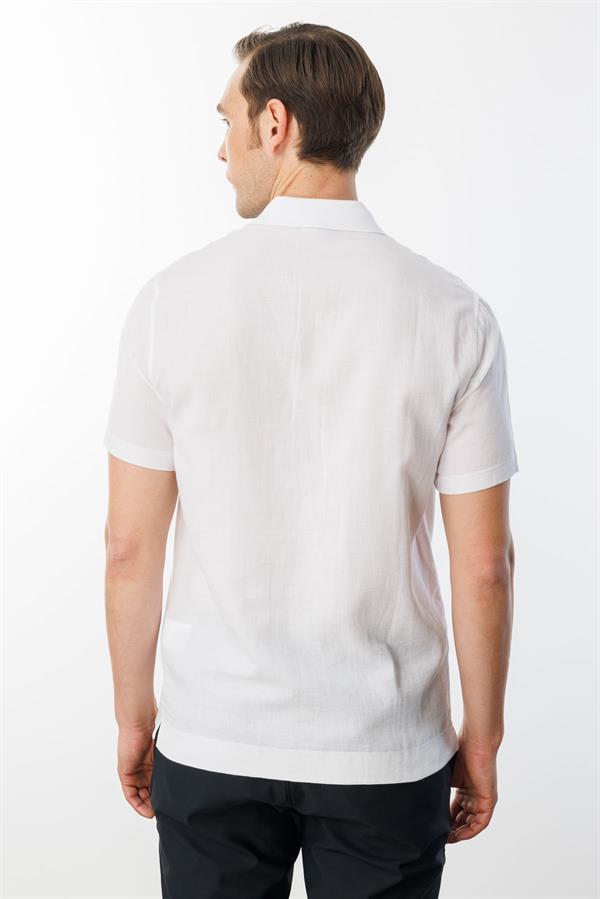 Erkek Polo Yaka Merserize T-shirt Beyaz