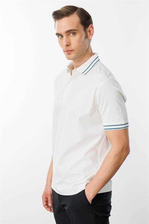 Erkek Polo Yaka Merserize T-shirt Beyaz