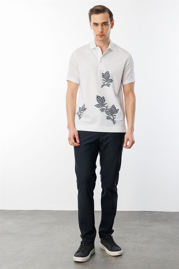 Erkek Polo Yaka Merserize T-shirt Beyaz