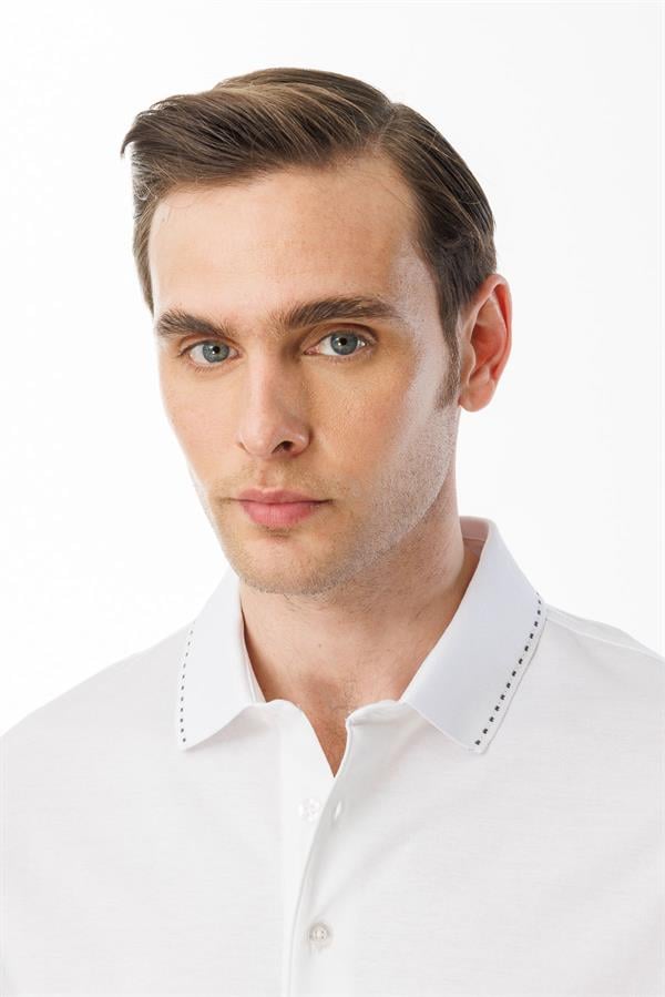 Erkek Polo Yaka Merserize T-shirt Beyaz