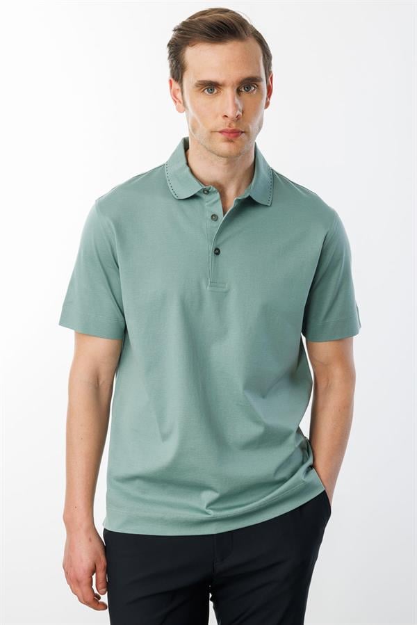 Erkek Polo Yaka Merserize T-shirt Ç.Yeşil