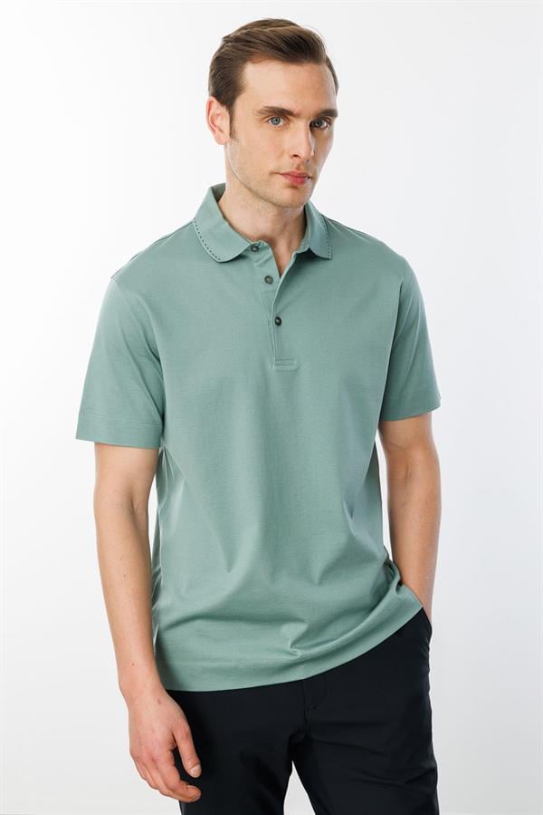 Erkek Polo Yaka Merserize T-shirt Ç.Yeşil