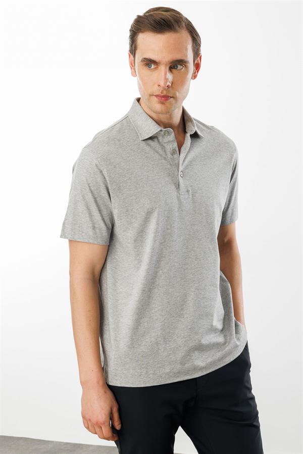 Erkek Polo Yaka Merserize T-shirt Füme