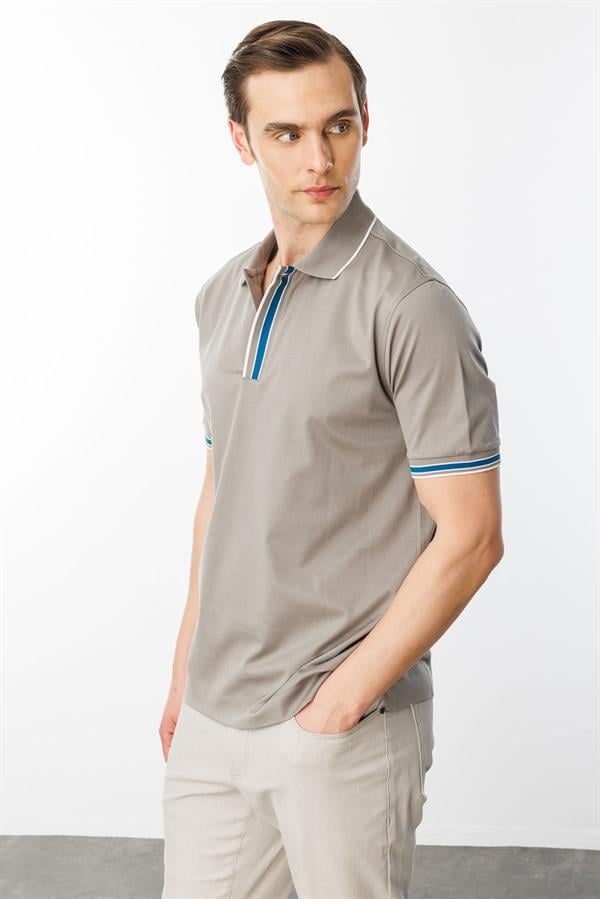 Erkek Polo Yaka Merserize T-shirt Gri