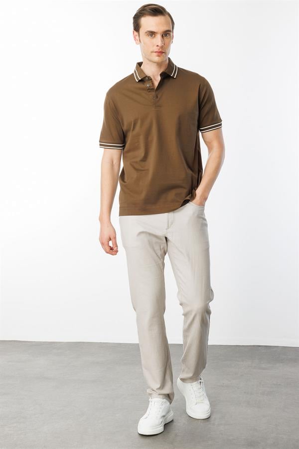 Erkek Polo Yaka Merserize T-shirt Kahve