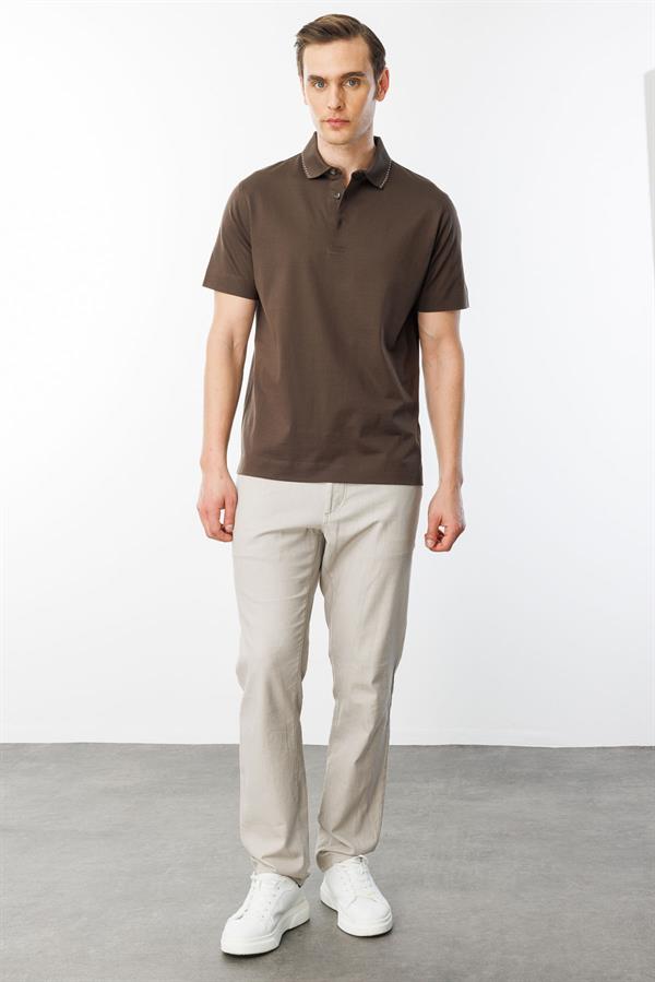 Erkek Polo Yaka Merserize T-shirt K.Kahve