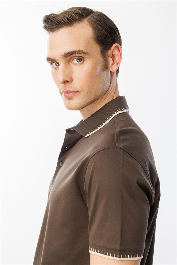 Erkek Polo Yaka Merserize T-shirt K.Kahve
