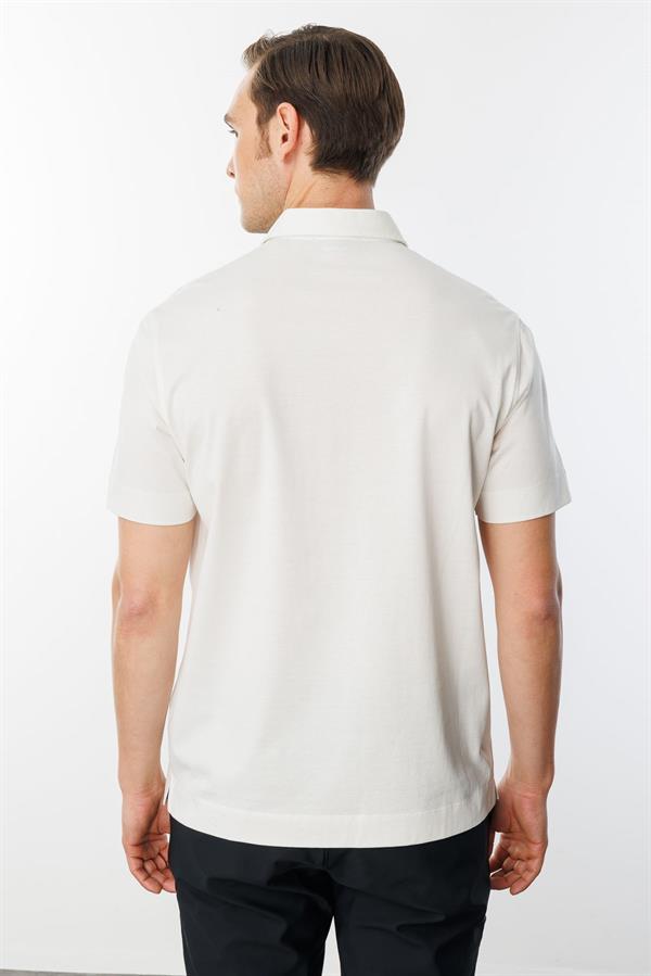 Erkek Polo Yaka Merserize T-shirt K.Beyaz