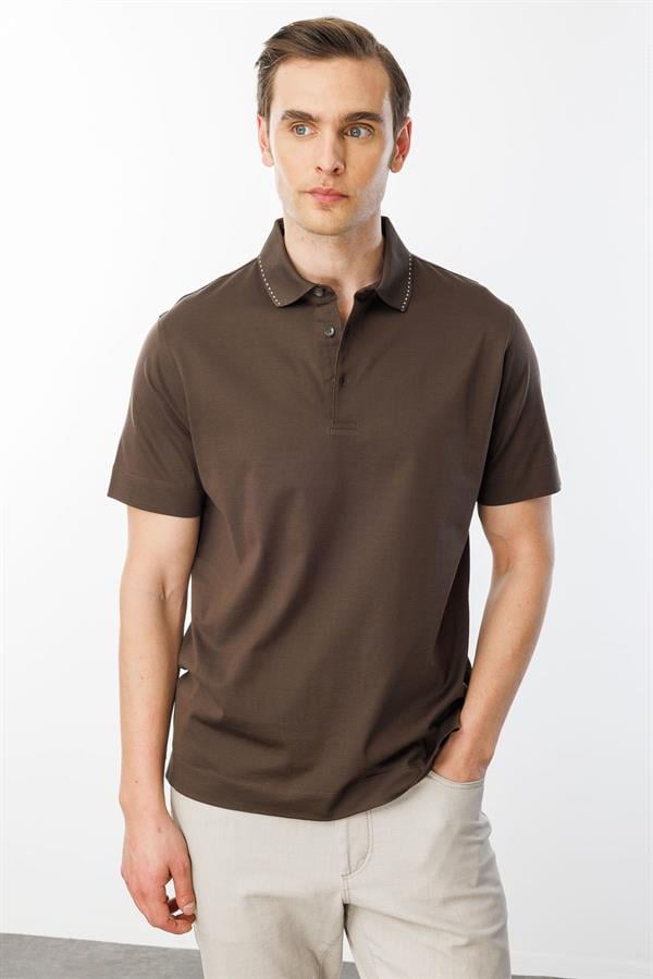 Erkek Polo Yaka Merserize T-shirt K.Kahve