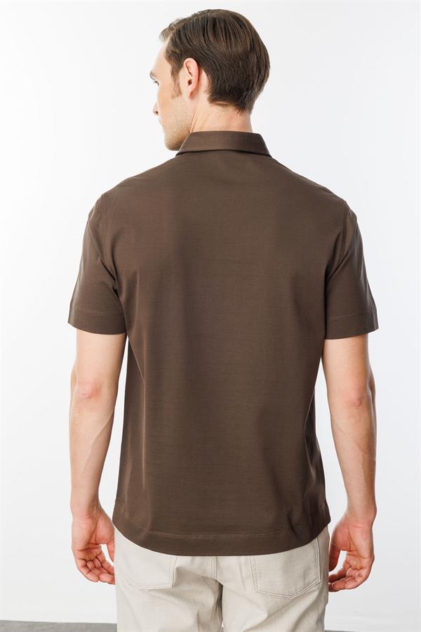 Erkek Polo Yaka Merserize T-shirt K.Kahve