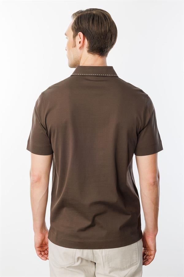 Erkek Polo Yaka Merserize T-shirt K.Kahve