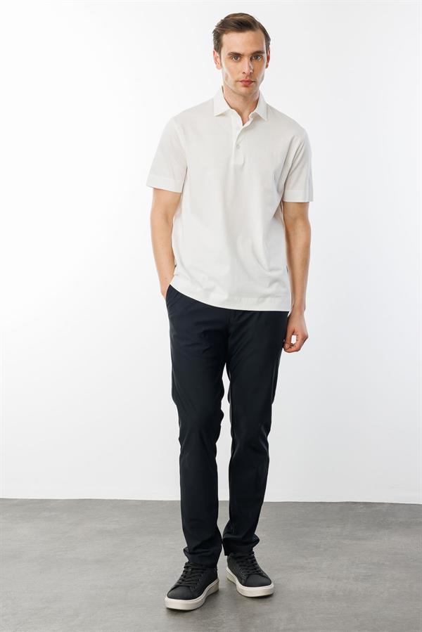 Erkek Polo Yaka Merserize T-shirt K.Beyaz