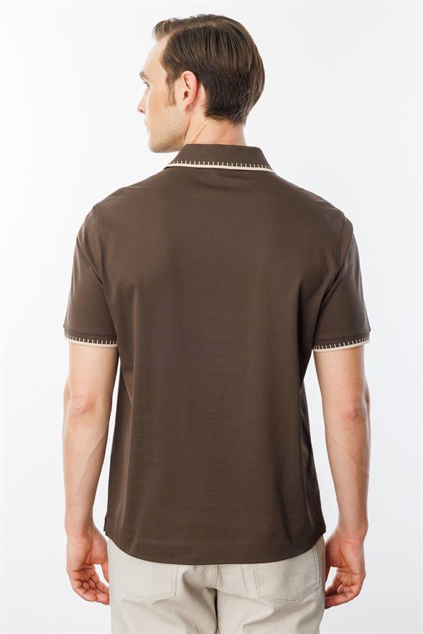Erkek Polo Yaka Merserize T-shirt K.Kahve